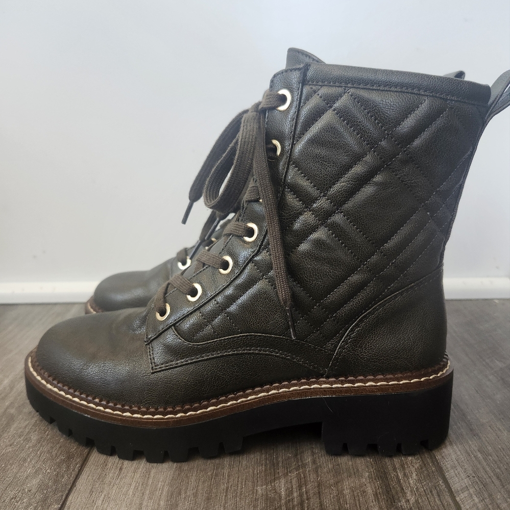 Nordstom Rack Size 5.5 Brown Quilted Combat Style Lace Up/Side Zip Boots